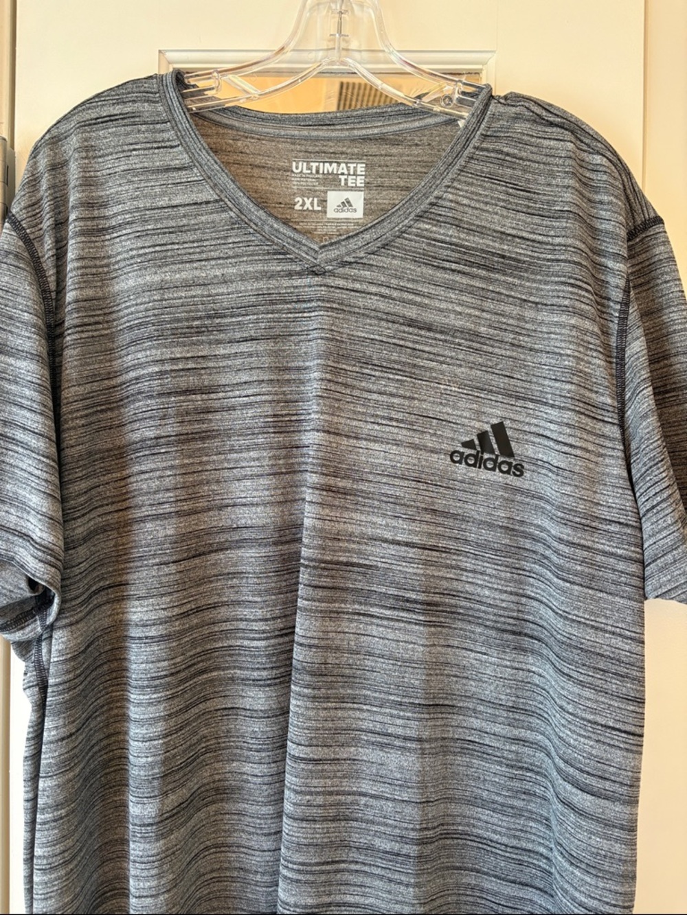 NWOT 2X adidas Ultimate Tee Grey Striped V‑Neck shirt unisex top